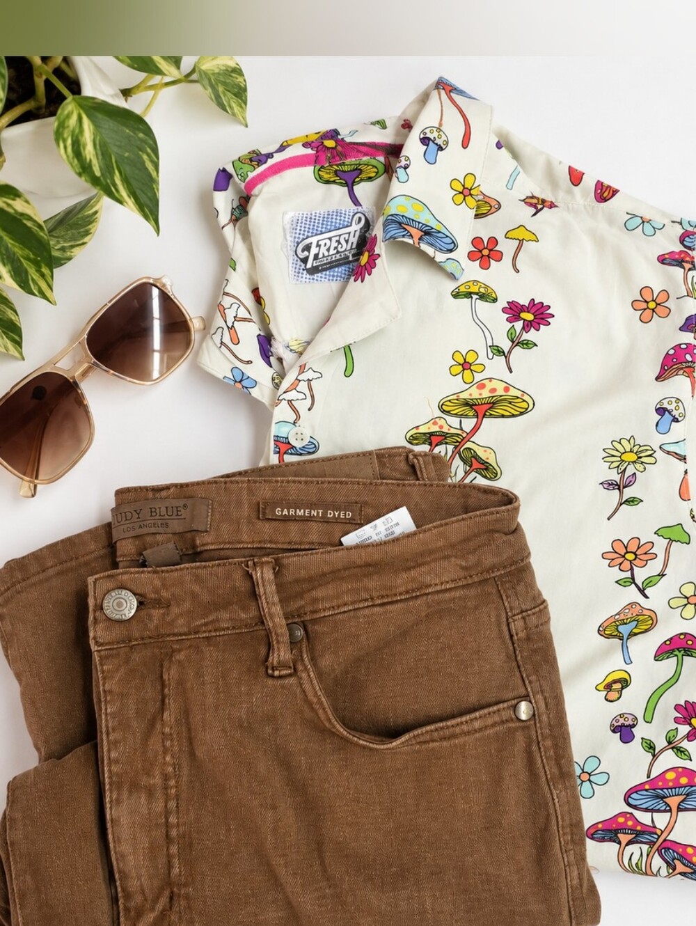 Groovy Mushroom Print Button Down